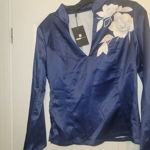 2 pc blouse & skirt set (Navy blue & White floral set)